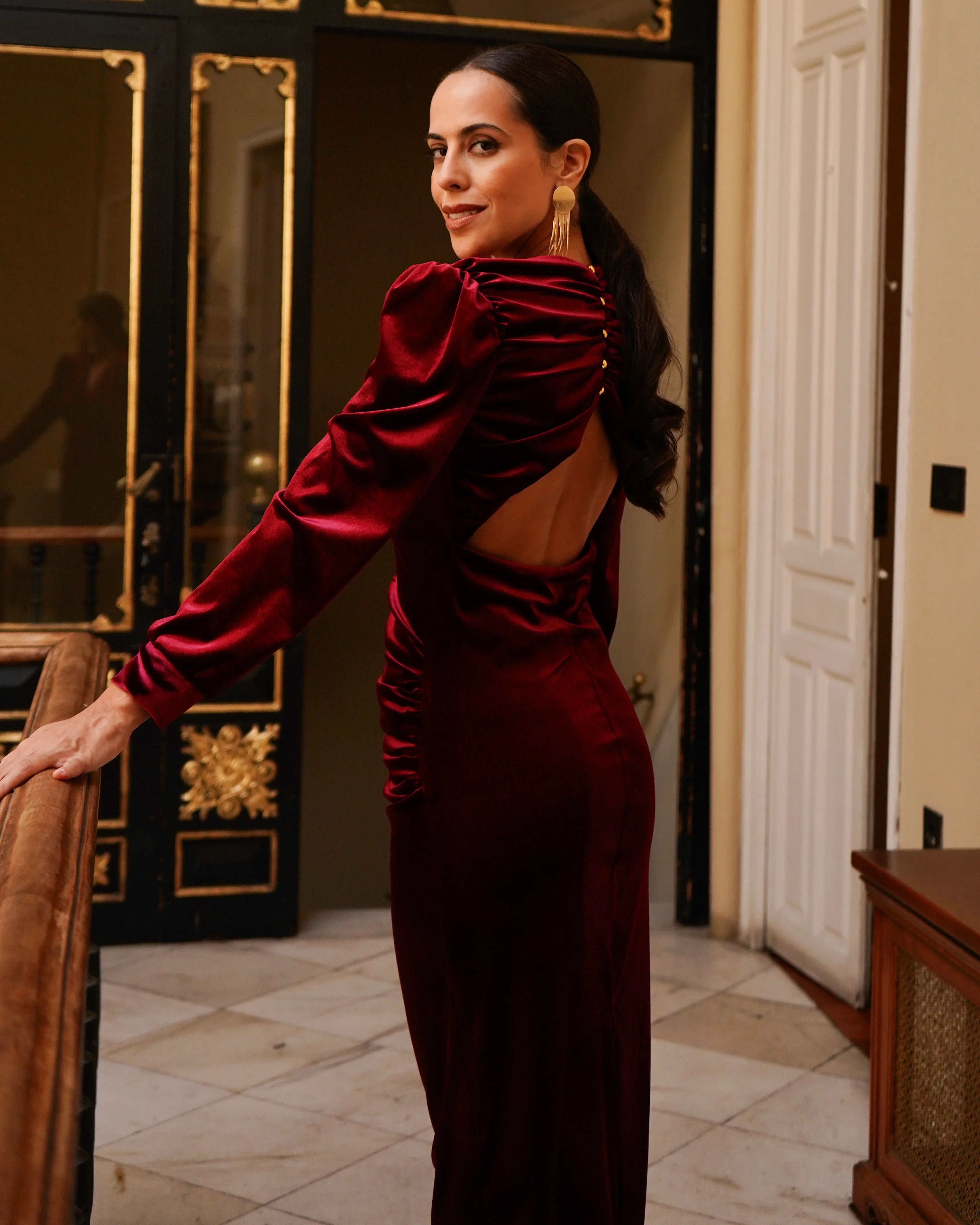 Vestido Isabella Terciopelo Burdeos - Image 3